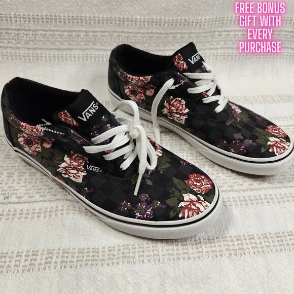 Vans Women's Floral Checkerboard Canvas Sneakers Size 6 Missy (≈W7) NEW - Picture 1 of 8
